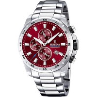 Festina Chronograph F20463-5 Herrenuhr Burgunderrot Edelstahlband 45 Mm 10 Bar