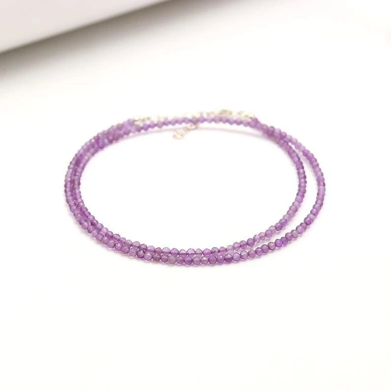 Hermosos collares de amatista azul 2-3 mm facetados redondos con cuentas de piedras preciosas para mujer 18" Foto 2 de 4