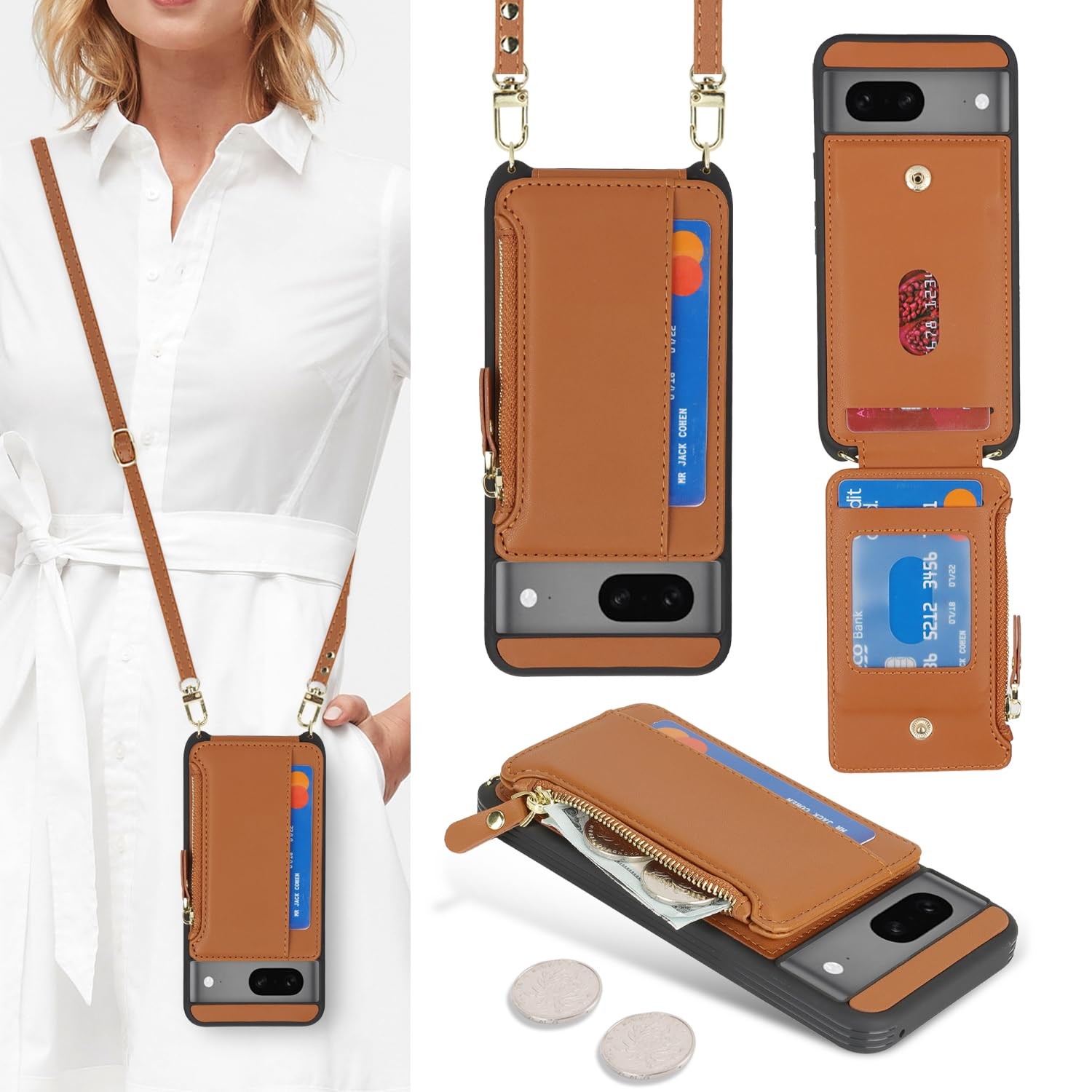Coque pour Google Pixel 7 étui avec porte-cartes anti-choc en silicone bleu