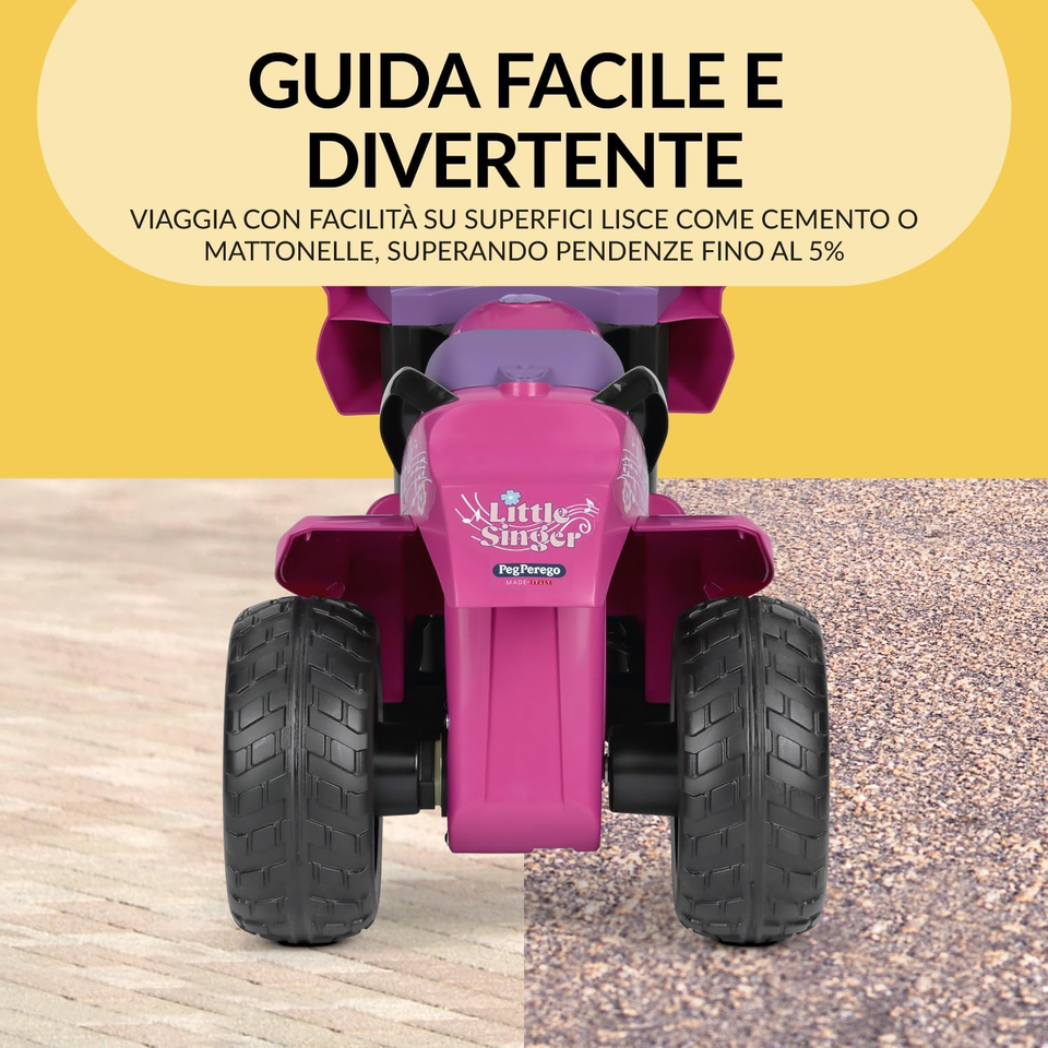 Moto Elettrica Bambini Peg Perego Little Singer - Dai 2 Anni, 6V, 3km/h, Luci LED E Suoni