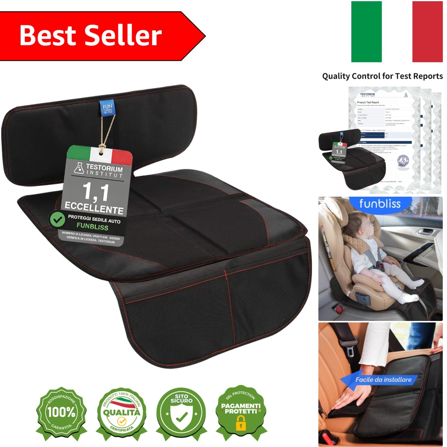 Funbliss Protettore Sedile Auto Bambini, Protezione per Seggiolini Auto imper...
