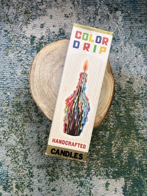 Vintage set handcrafted color drip taper candles in box