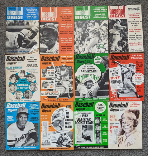 VTG 1972 FULL YEAR BASEBALL DIGEST MAGAZINE MLB HOF CLEMENTE ROSE JACKSON +MORE