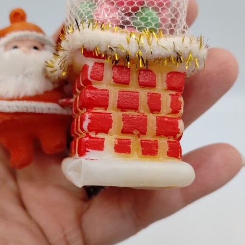 Vintage Flocked Plastic Santa Claus Chimney Candy Holder Christmas Ornament - Picture 10 of 12