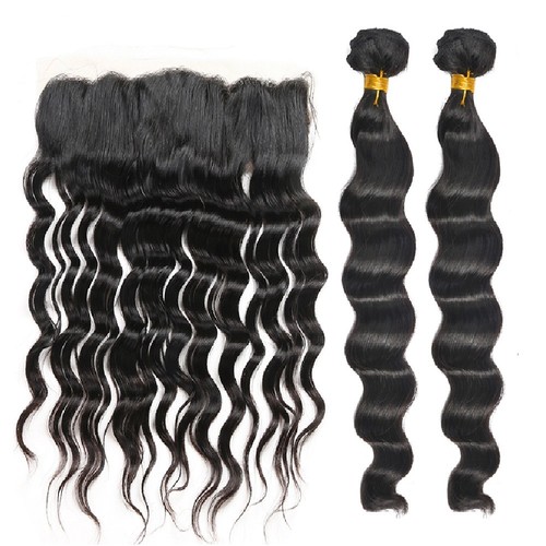 Cabello Virgen Onda Suelta 2 Paquetes con 13*4 Parte Libre Encaje Frontal Natural Negro - Imagen 9 de 22