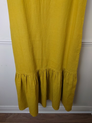 Vestido de lino Not Perfect amarillo verdoso Patna cintura caída volantes maxi talla mediana - Imagen 11 de 15