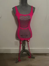 Hot Pink Fishnet Dress With Garter One Size.