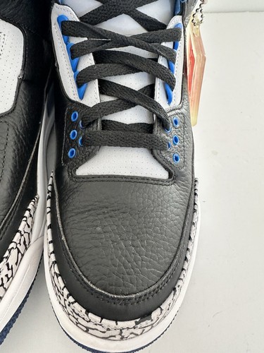 Size 10 - Air Jordan 3 Retro Sneakers~Black Sport Blue Wolf Grey~NEW - Picture 7 of 15