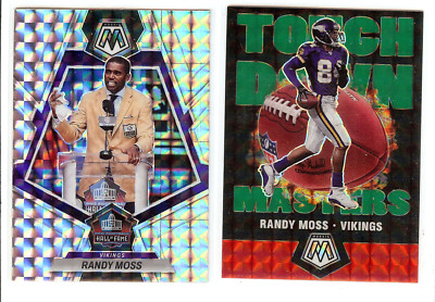Randy Moss 2023 Panini Mosaic Hall of Fame Mosaic Prizm & 2020 Green TD Masters