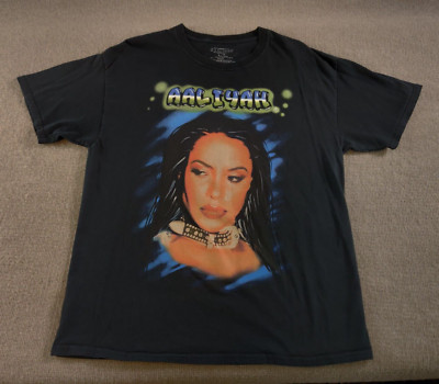 Aaliyah Black T-Shirt L Short Sleeve Crew Neck One in a Million Graffiti Graphic