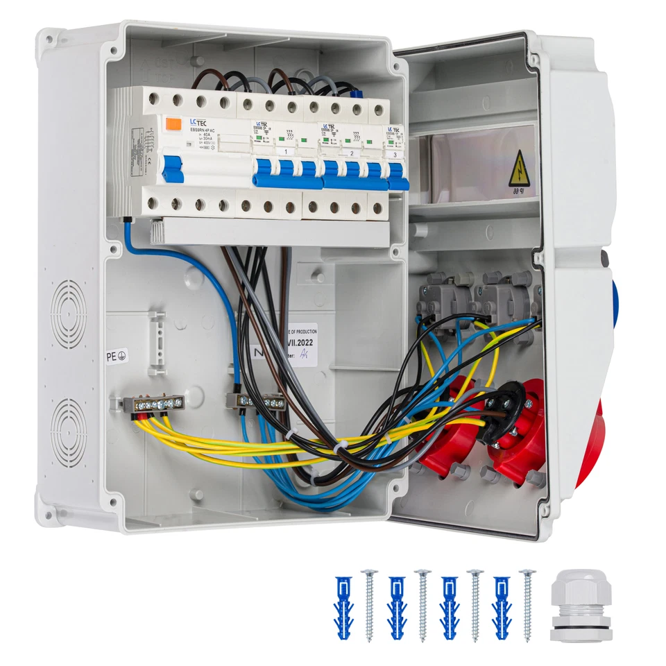 BAUSTROMVERTEILER WANDVERTEILER KOMPLETT VERDRAHTET 32A 16A 230V MIT CEE DOSE... - Bild 2 von 4