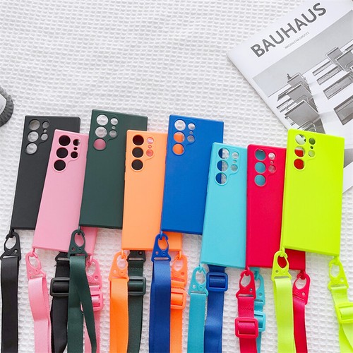 Silicone Case For Samsung S23 S22 S21 Ultra Plus S20 FE Shockproof Lanyard Cover - Picture 2 of 17