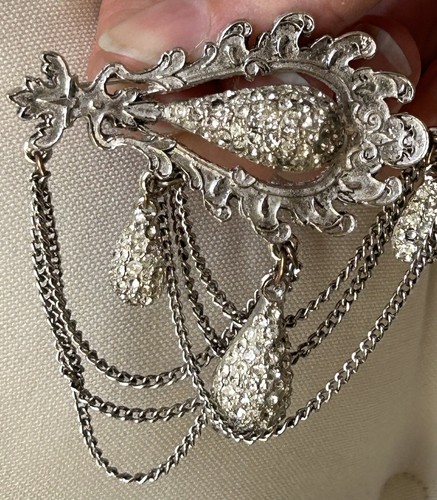 Rare Vintage Hattie Carnegie Signed Clear Pave Rhinestone Chatelain Brooch Pin - Picture 8 of 8