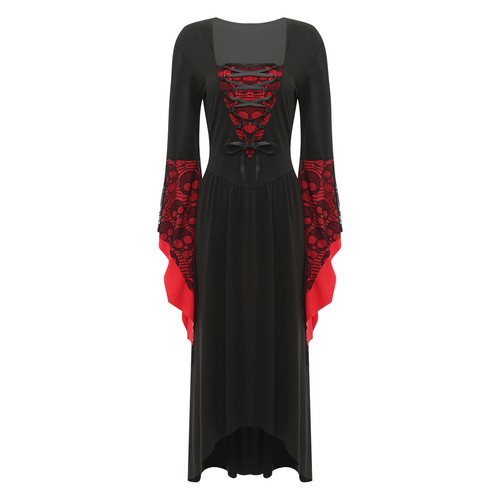 Damen Halloween Gothic Flare Ärmel Kleid Robe Mittelalter Renaissance Kostüme - Bild 21 von 32