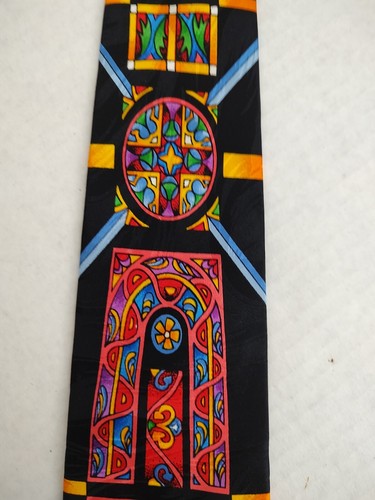 Rush Limbaugh No Boundaries Black Stained Glass Silk Necktie Tie Mens 57" L 4" W - Picture 3 of 9
