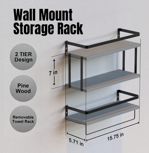2+1 Tier Wall Mounted Floating Shelves Set Of 2,Rustic Wood Wall-Lightning Deals - Picture 21 of 24