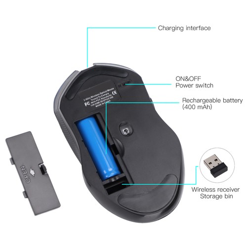 Wireless Mouse Rechargeable Mute Usb Mice Ergonomic 2.4Ghz Connection Comput MPF - Picture 2 of 24