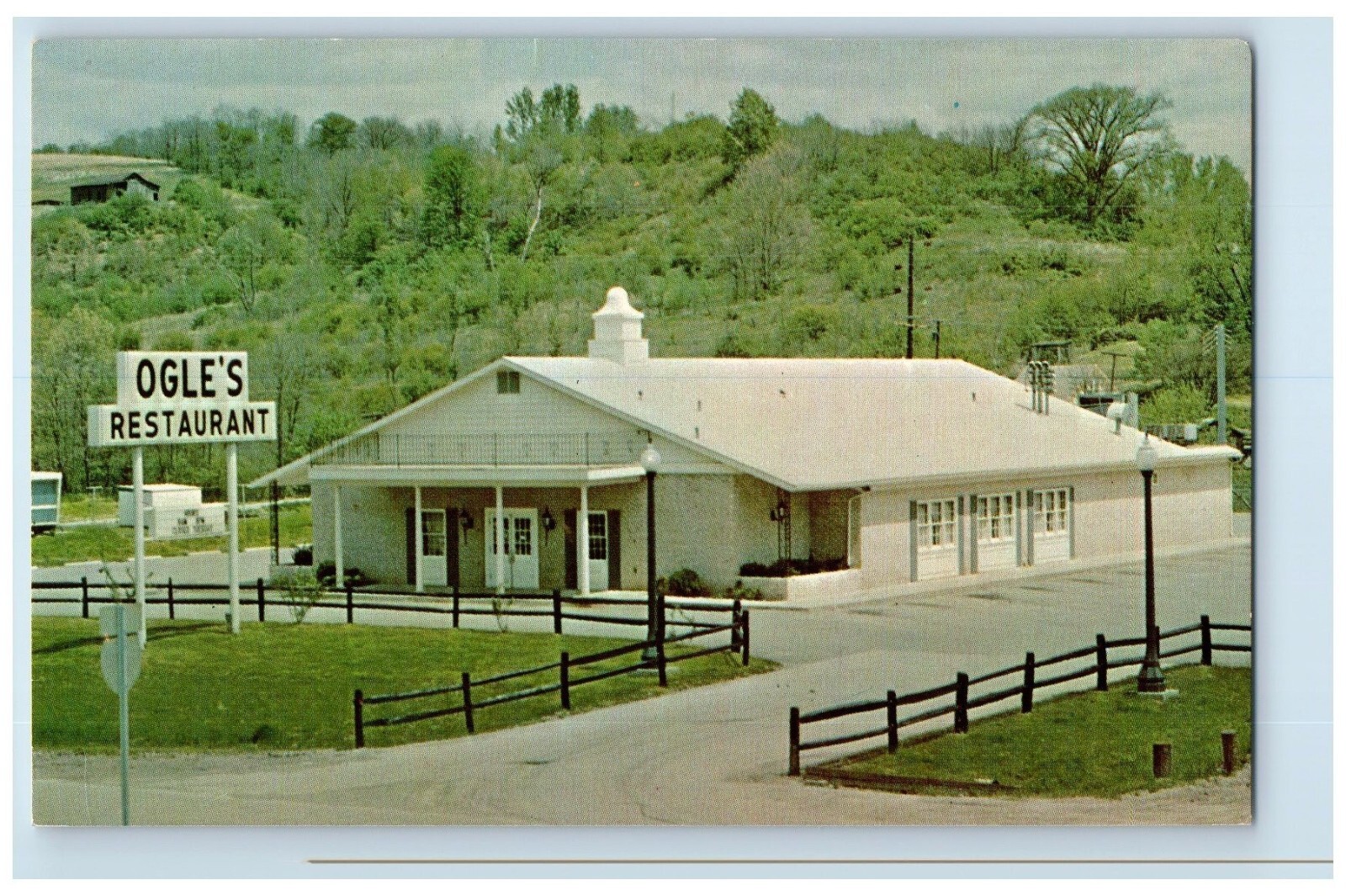 c1960 Ogle's Family Restaurant Fine Food Exterior Fence Macksburg Ohio
