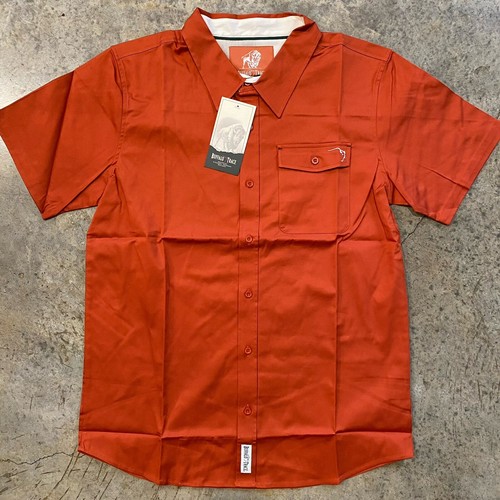 Buffalo Trace Distillery Short Sleeve Button Up Work Shirt Men's L Orange Cotton
