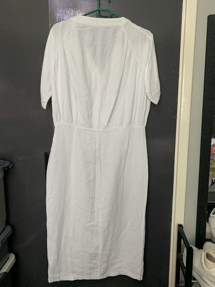 Zara White Button Down Linen Dress Size 12 eBay