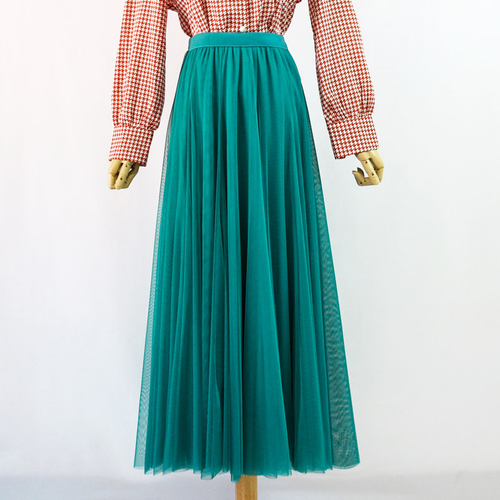 Damen Lang Tüllrock Hohe Taille Mehrlagig Tutu Schier Netz Plissiert Swing Party - Bild 22 von 46