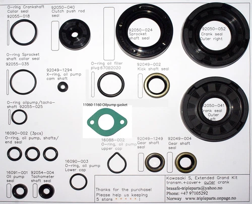Kawasaki S1/S2/S3 20pcs Transmission Cover Crankshaft Oil pump Oil Seal Kit