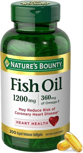 Fish Oil 1200mg, 360mg Omega-3, Heart Health Rapid Release Softgels, 200 Cnt-USA