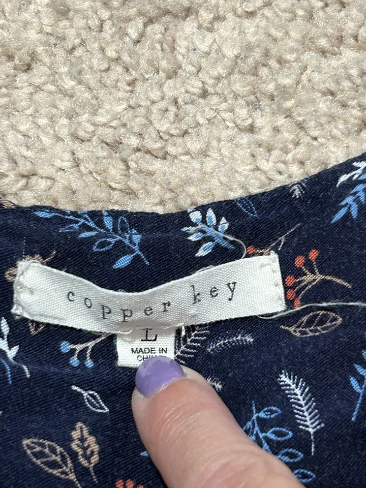 Copper Key Womens Shirt Sz Large Multicolor Floral Print Tie Sleeve Lightweight - Image 2 of 4