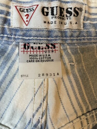 VINTAGE Guess 90’s Denim High Waisted Jean Shorts Blue and White Striped - Picture 7 of 9