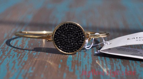 Kate Spade Bangle Bracelet Do Wonders Pave Disc Thin Black Gold Tone New York - Picture 3 of 8