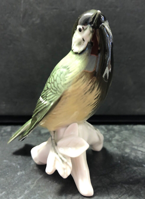Karl Ens Porzellan Figur 7485 Vogel grün gelb Kohlmeise 10 cm Porzellanfigur