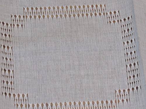 Vintage Arts Crafts Hand Woven Table Cover Runner Beige Pulled Work Unused 33x31 - Picture 5 of 11