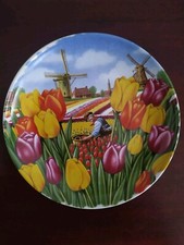 Royal Schwabap 1984 vintage Holland decorative plate with windmill & tulips.ERNO