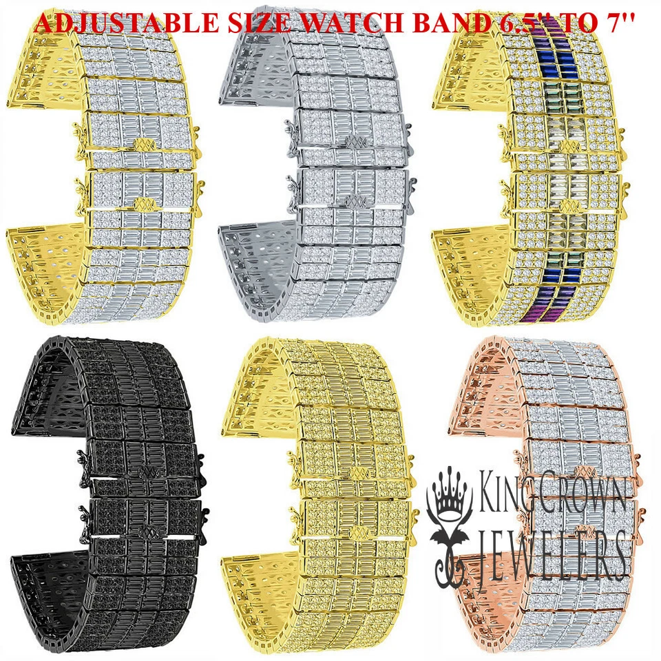 14K золото отделка багет имитация бриллиант замены часы группы браслет 24 мм - Изображение 2 из 3