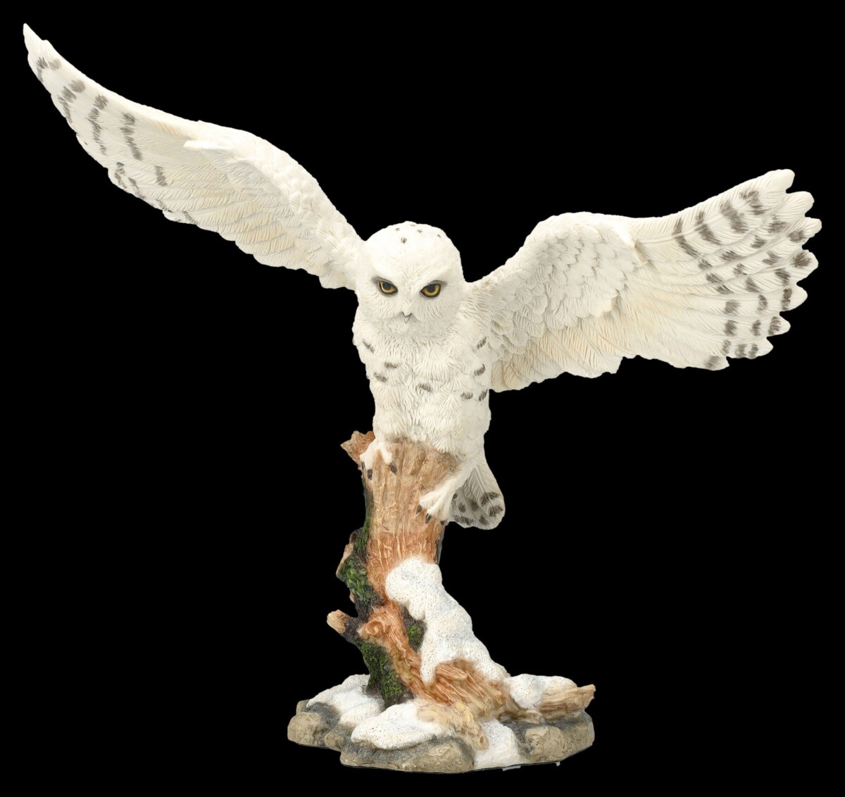 Owls Figurine - Snowy Owl Landet on Tree Stump - Veronese Decor Bird