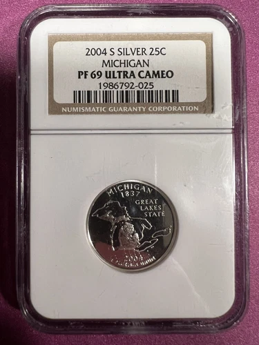 2004-S Michigan State Silver Quarter 25c NGC PF69 Ultra Cameo