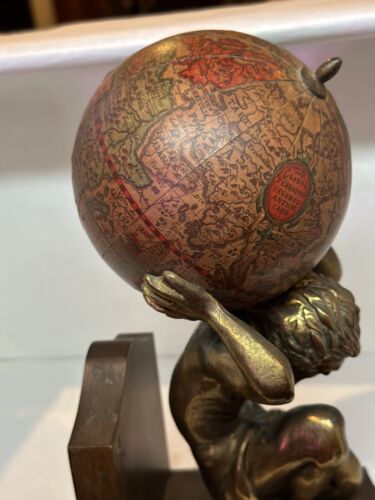 Vintage Antimony Hercules with Globe Handcrafted Figure Bookend from Italy - Picture 9 of 11