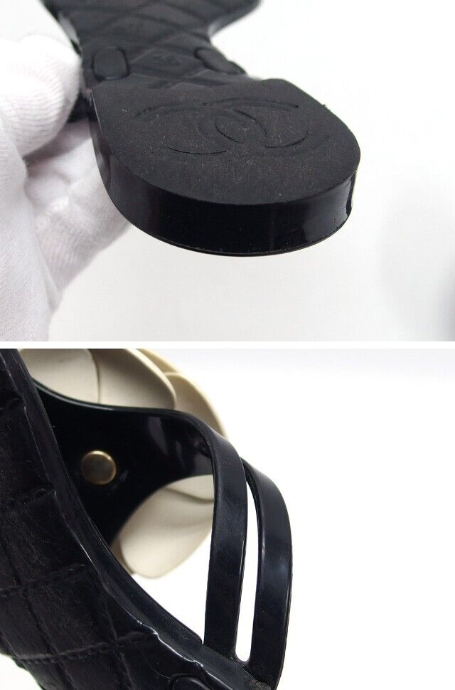 CHANEL Camellia Rubber Thong Sandals 36 Black X White CHANEL Camellia Rubber Thong Sandals 36 Black X White