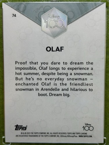 OLAF Disney 100 FROZEN PURPLE REFRACTOR #/299 SP PRIZM CARD 2023 Topps Chrome sp - Picture 4 of 24