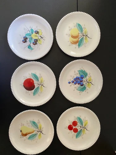 Vintage 1940's Westmorland Hobnail Milk Glass Fruit Plates with Beaded Edge