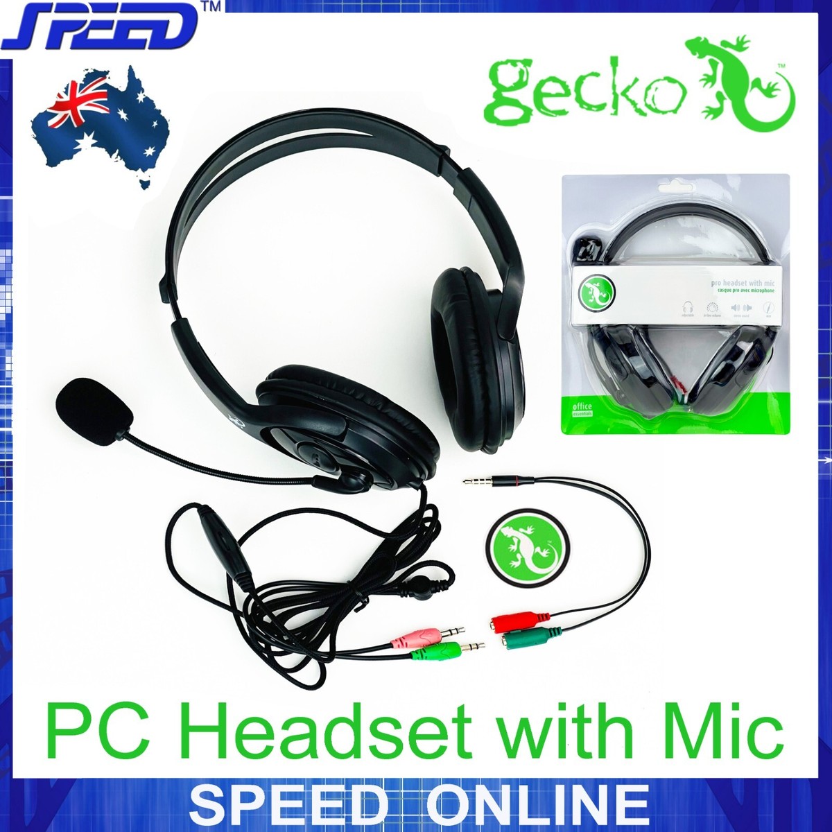 Gecko Pro Stereo Mic Headset Laptop PC TV Gaming Headphones Arm