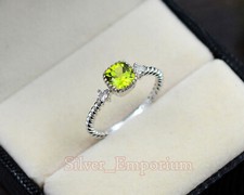 Peridot Natural 6MM Gemstone Solid 925 Sterling Silver Engagement Ring For Women
