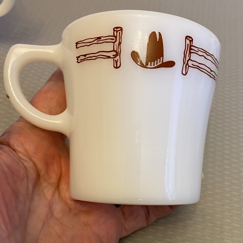 Vintage Pyrex Ponderosa Milk Glass Mug Steak House Western Cowboy Advertising - Picture 3 of 5