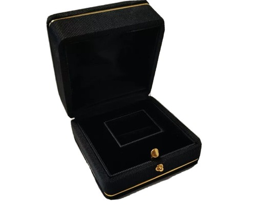 Black satin ribbed gold trim frame inset ring box fast free postage - Picture 3 of 6