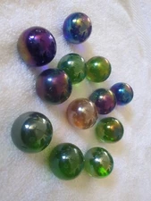 Vintage Meteor Glass Mega Marble Shooters Rainbow Iridescent 12 Pieces #2