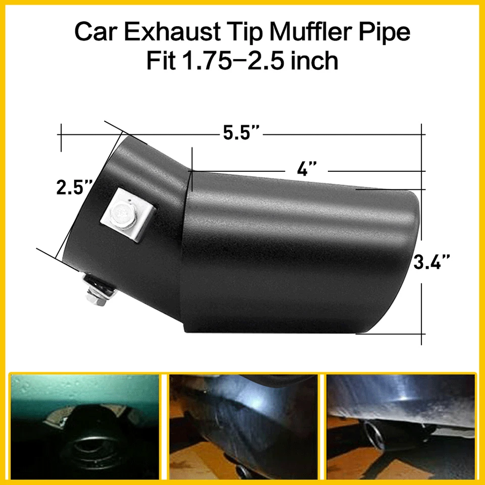 Tubo de escape trasero de acero inoxidable para coche cola cromo silenciador punta garganta redonda Foto 4 de 4