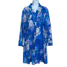 JOHNNY WAS - JONESY SLEEP ROBE Kimono Blue Floral Long Sleeve Pima Cotton Sz L