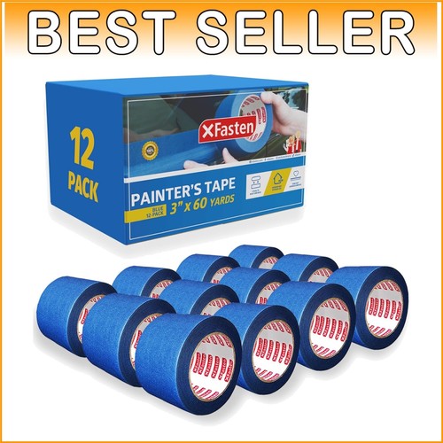 Ultra Sharp Lines Blue Painters Tape - 3” x 60-Yards, 12-Pack for Clean Edges