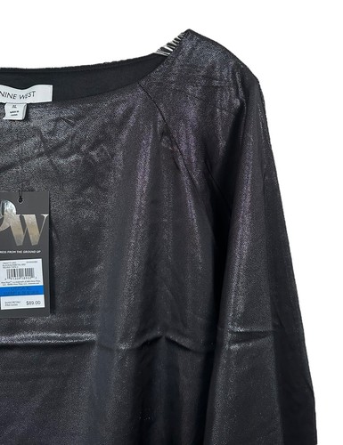 Nine West Women's Metallic Blouse Top Long Balloon Sleeve Size XL Black Gunmetal - Picture 4 of 9