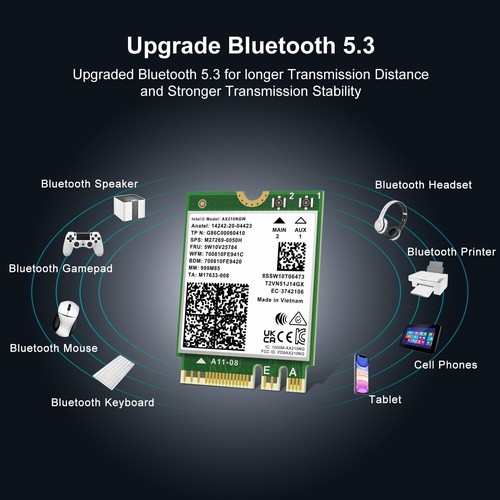 Tri-Band WiFi 6E Network Card | Intel AX210 with Bluetooth 5.3 | 64-bit Support - Photo 7/9